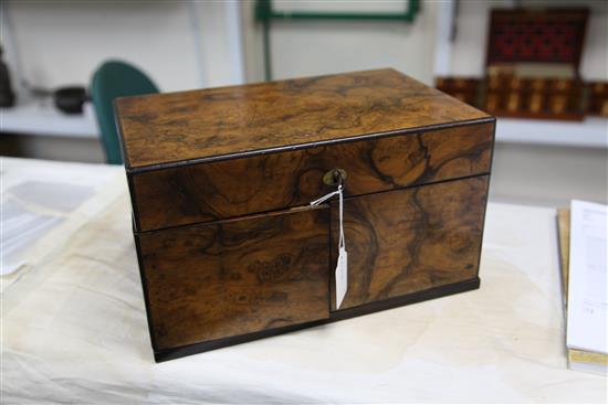 A Victorian burr walnut cased games compendium, 13in.